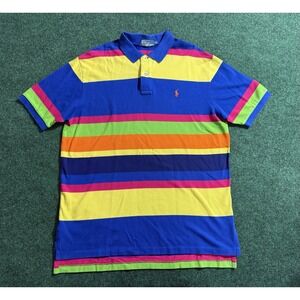 Polo Ralph Lauren Mens Shirt XL Bright Blue Yellow Green Orange Stripe Cotton